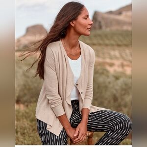 Garnet Hill Garnet Hill Easy Linen Drape-Front Taupe Cardigan